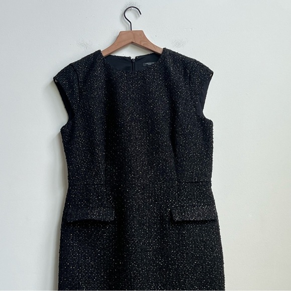 NEW $149 ANN TAYLOR BLACK SHIMMER TWEED Flap POCKET DRESS 6 Petite Money Chic - Picture 5 of 15